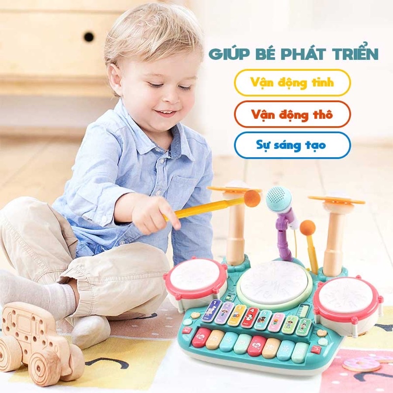 Đồ chơi trống kết hợp phím đàn piano kèm mic hát cho bé là bộ đồ chơi nhạc cụ giáo dục sớm cho bé từ 18 tháng - 5 tuổi