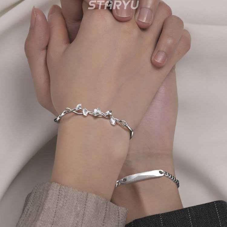 Vòng Tay Bạc 925 Thiết Kế Hình Lá Có Thể Điều Chỉnh Dành Cho Cặp Đôi