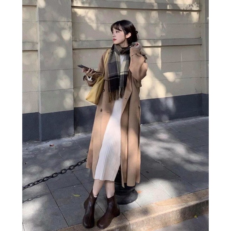 Áo Dạ Mangto đai dáng dài 1m1, túi sườn_Full 4 màu ảnh thật, da len dầy dặn