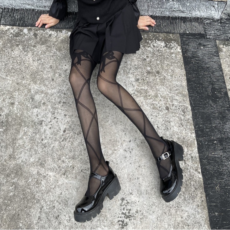 Quần tất dây đan chéo trong suốt phong cách gothic punk Lolita mùa hè cho nữ