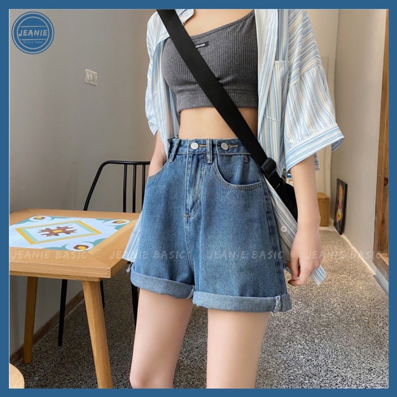 Quần short jean ngố JEANIE, quần sooc jean lửng trơn