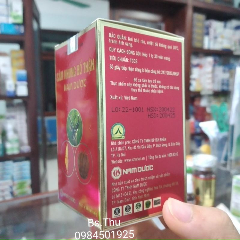 Sâm nhung bổ thận Nam Dược lọ 30 viên dùng được cho cả nam và nữ, hỗ trợ bổ thận, giảm tiểu đêm