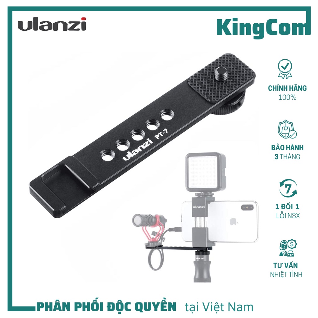 Ngàm mở rộng Ulanzi PT-7, giá đỡ mở rộng gắn tích hợp phụ kiện đèn Led trợ sáng & Micro thu âm quay vlog