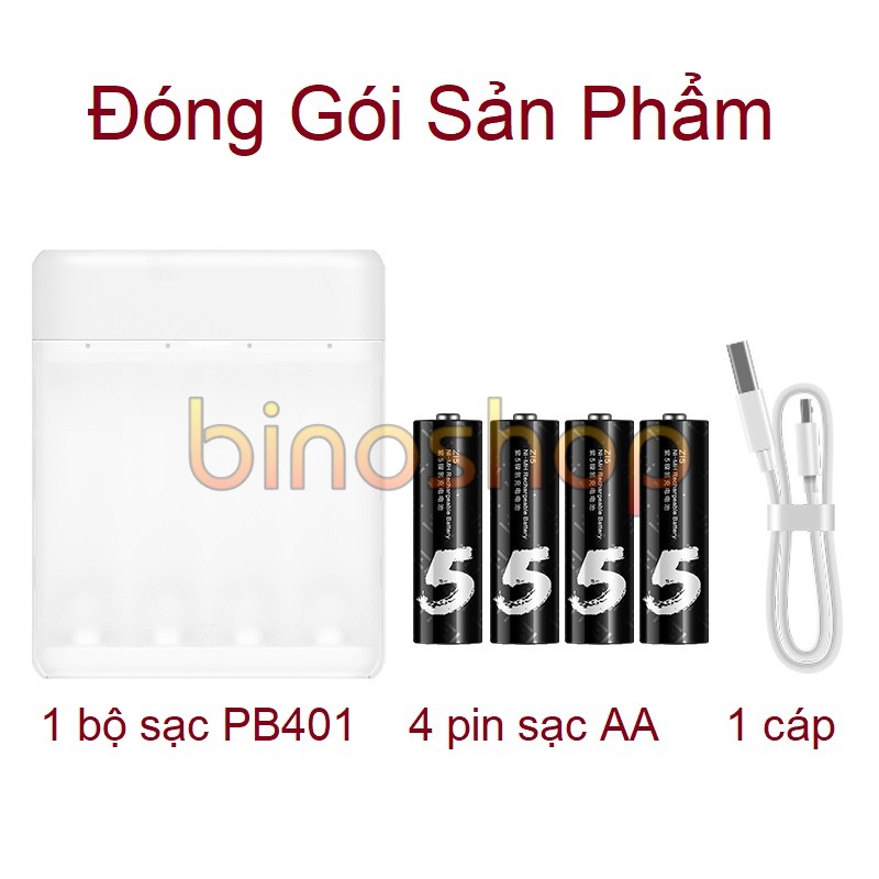 (tặng kèm pin) Bộ sạc pin AA/AAA Xiaomi PB401 và Pin sạc AA Xiaomi Zi5