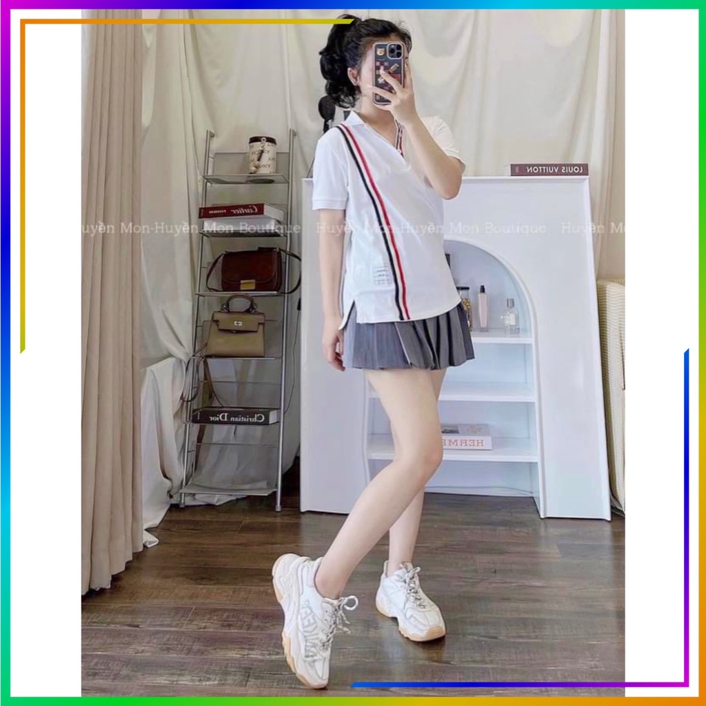 Set đồ nữ, Set bộ nữ chân váy kèm áo polo thom kẻ sọc hàng cao cấp siêu xinh