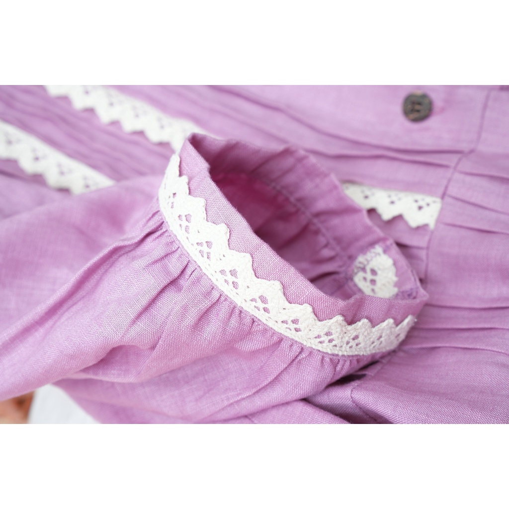 Đầm Linen Signature KACHISA 540 phối ren màu tím