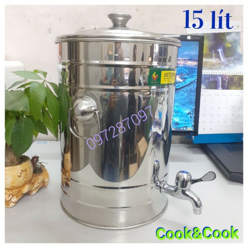 [Chính Hãng] Bình đựng nước inox 15 lít có vòi SUS304  VIETCOOK