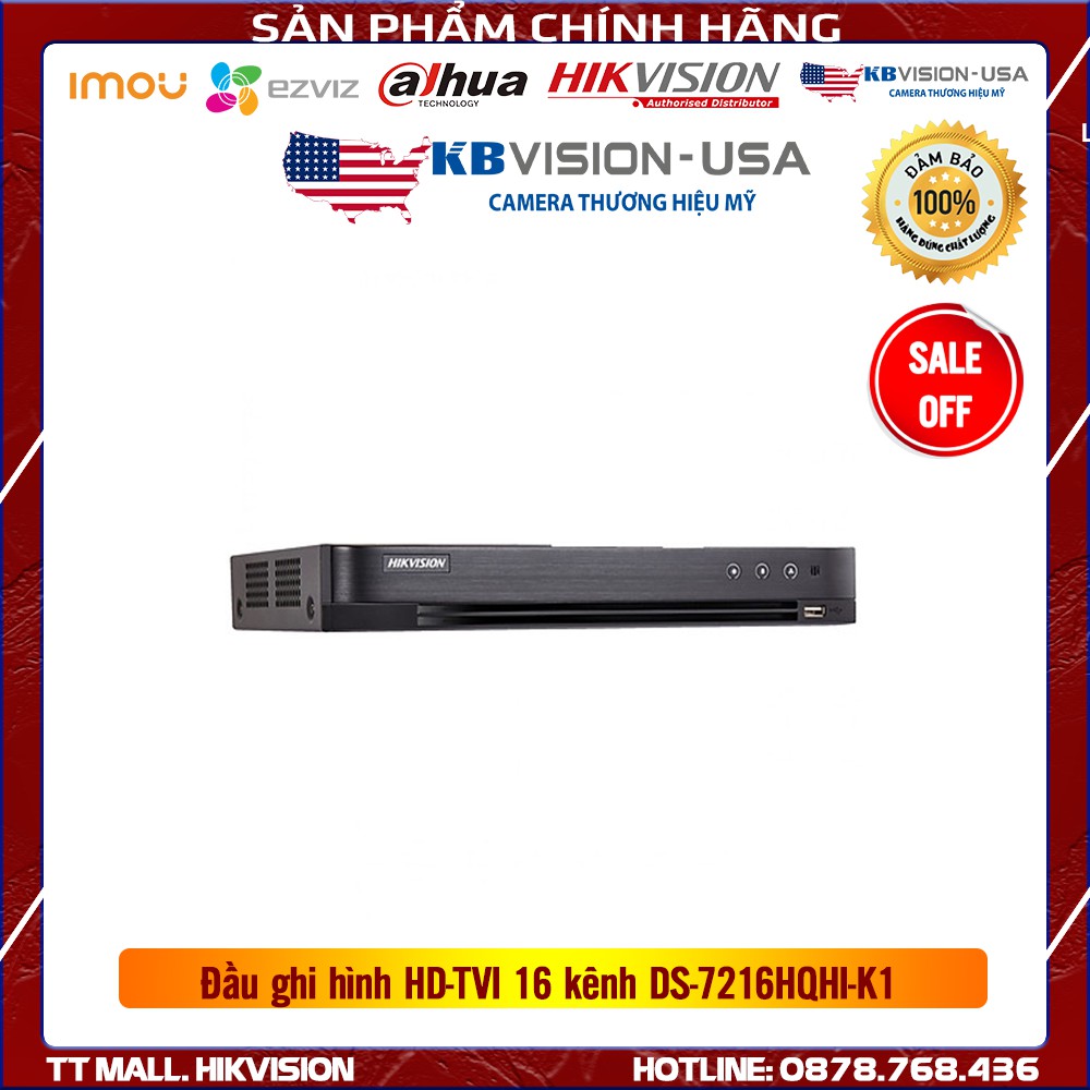 Đầu ghi hình HD-TVI 16 kênh TURBO 4.0 HIKVISION DS-7216HQHI-K1 MIỄN PHÍ TÊN MIỀN