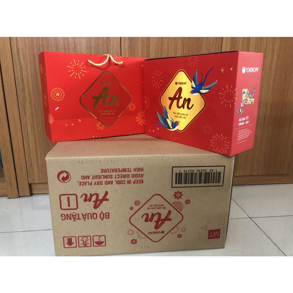 Thùng 4 Hộp Quà Tết Orion An 2022 loại nhỏ 693,7g (kèm túi xách giấy)
