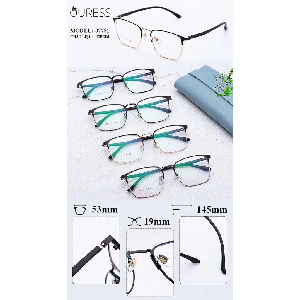 Gọng kính vuông hợp kim siêu nhẹ thương hiệu OURESS J7751 cực nhẹ nam tính