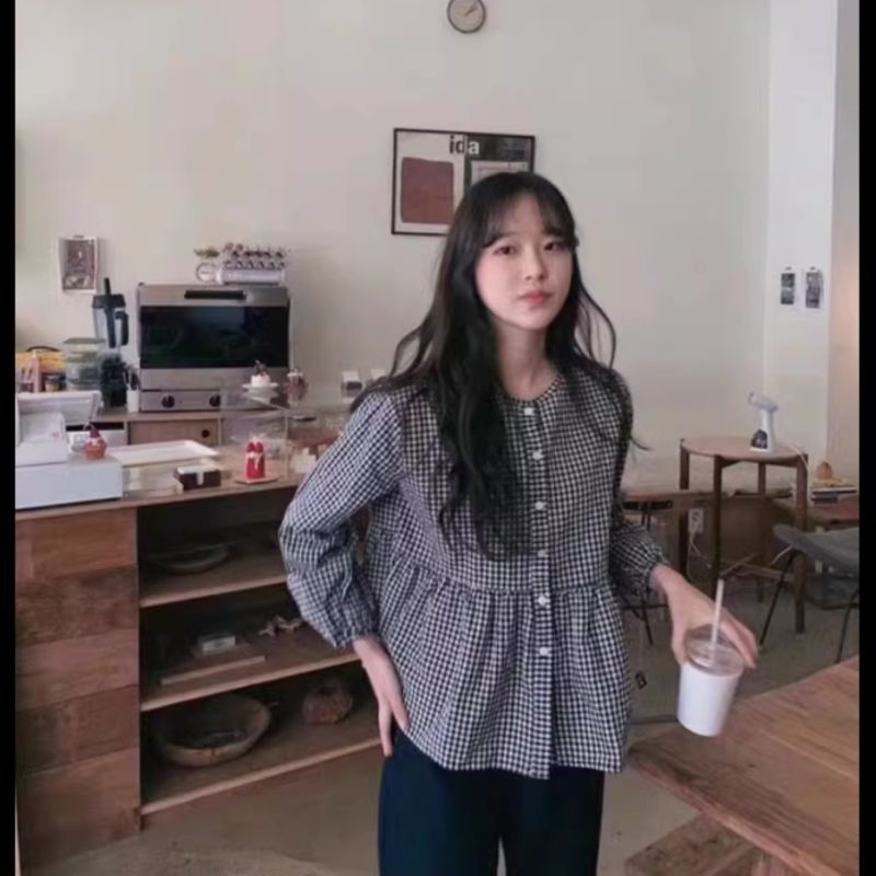 Áo babydoll kẻ caro kèm khăn quàng ulzzang hàn quốc