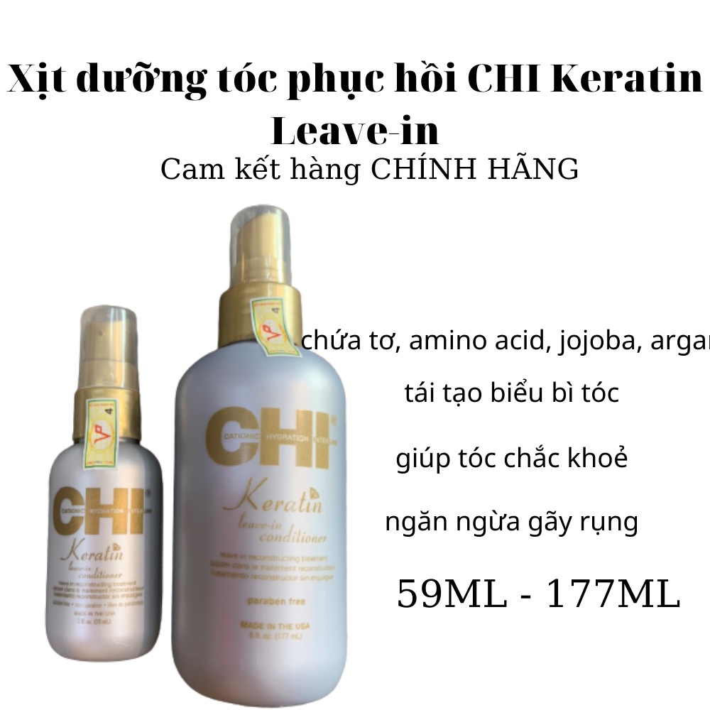 Xịt Dưỡng Tóc CHI Keratin Phục hồi tóc khô sơ 59ml/177ml (Hàng chính hãng)