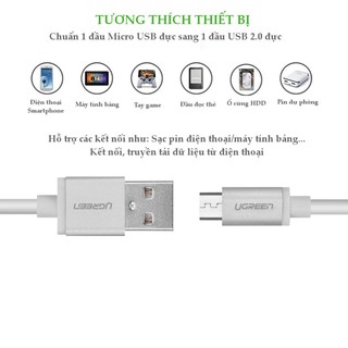 Cáp sạc MicroUSB Ugreen 0.5m US134 10828 (Trắng)