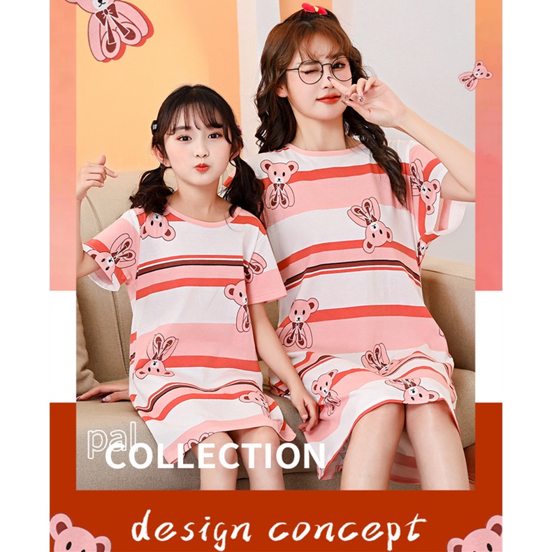 Đầm Ngủ Tay Ngắn Chất Liệu Cotton Thời Trang Xuân Hạ Cho Mẹ Và Bé Kích Thước 100-180cm