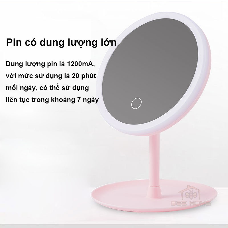 ( HÀNG MỚI VỀ ) Gương Led Trang Điểm Để Bàn, Gương Đèn Led Dáng Tròn có Cảm Ứng Tắt/Mở_Beehome