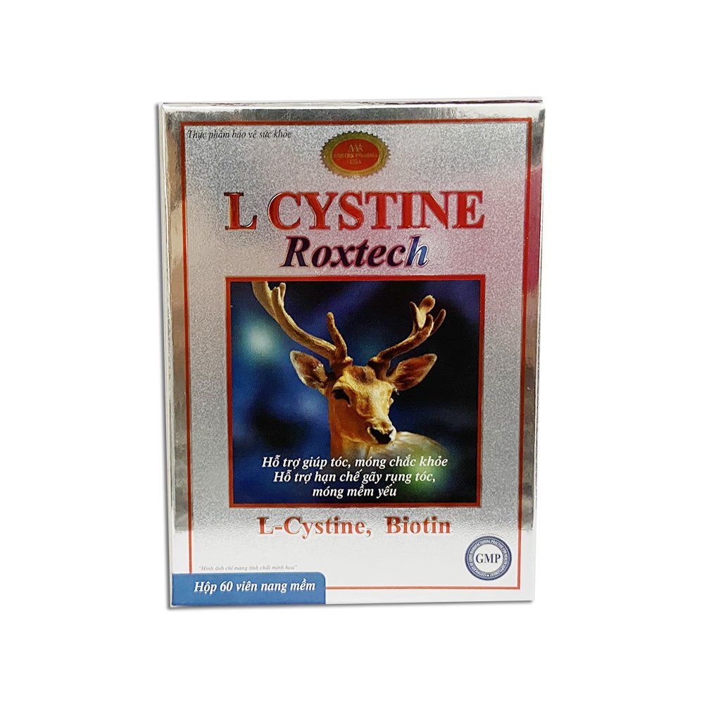 Viên uống L-Cystine, Biotin, giúp khỏe tóc, mọc tóc, giảm gãy rụng tóc - Hộp 60 viên [L-Cystine Roxtech Đen]