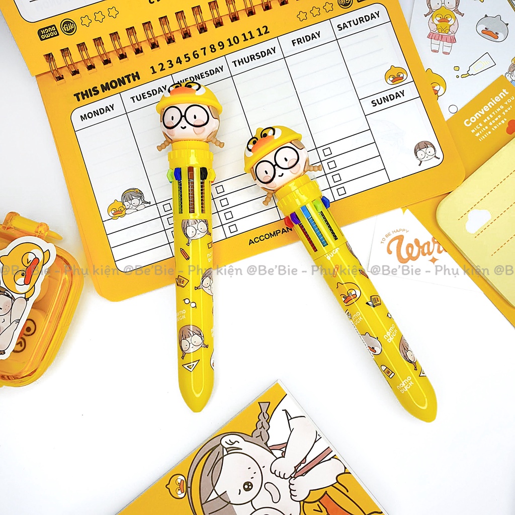 Bút bi học sinh nhiều màu hình cô bé cute, Bút bi mực nước Nomo Duck BeBie - BP517