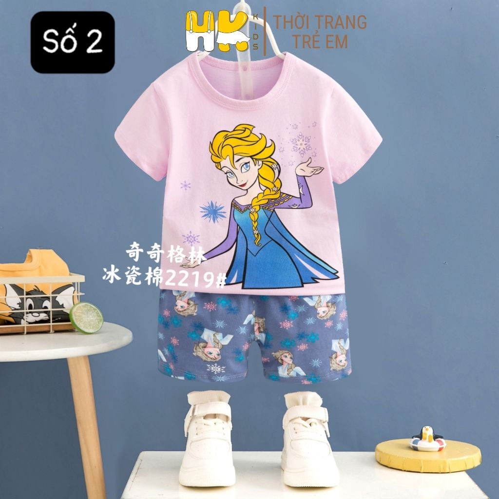 Bộ quần áo cộc tay bé gái Size đại HK KIDS, bộ đồ ngắn tay cotton mềm mát size cho bé từ 8-10 tuổi