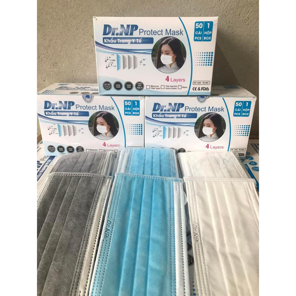 Khẩu trang y tế Dr.NP cao cấp công nghệ kháng khuẩn 4 lớp Medical Masks 50 CÁI /hộp 3 màu trắng, xanh, xám Dr.NP_