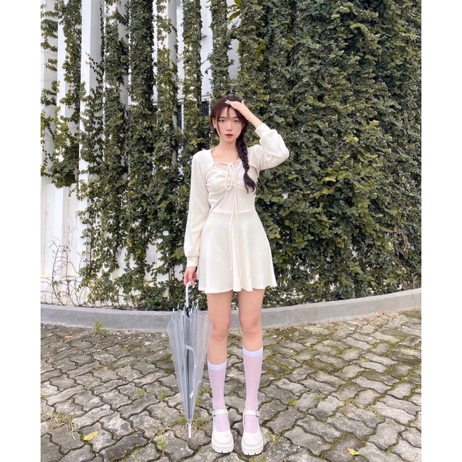 SET ĐẦM TRẮNG NHÍU GẮN NÚT + ÁO KHOÁC CROPTOP TRẮNG