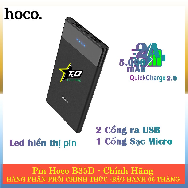 Pin sạc dự phòng Hoco B35D dòng nhỏ dung lượng 5.000mAh có 2 cổng ra USB