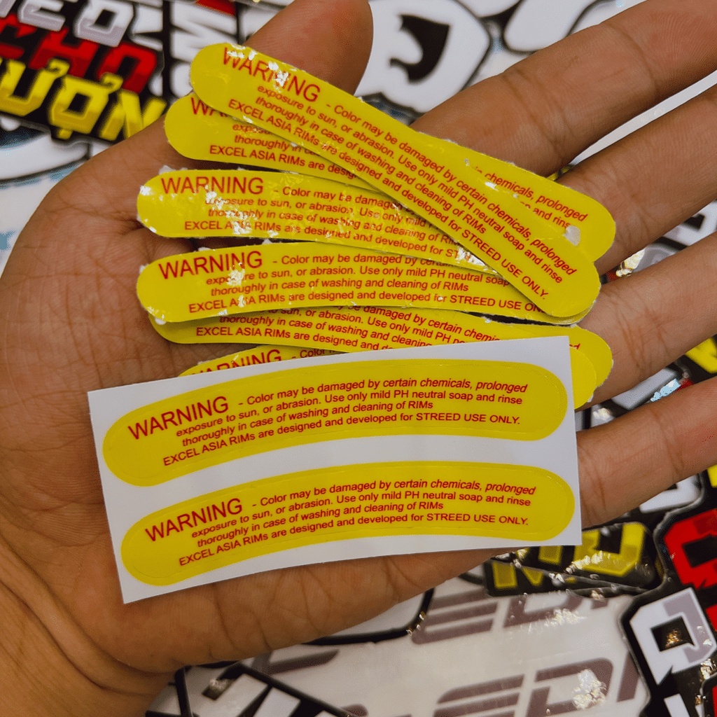 Tem excel asia dán vành niềng màu xanh bộ 4 tem có tem waring, chuẩn màu sắc kích thước