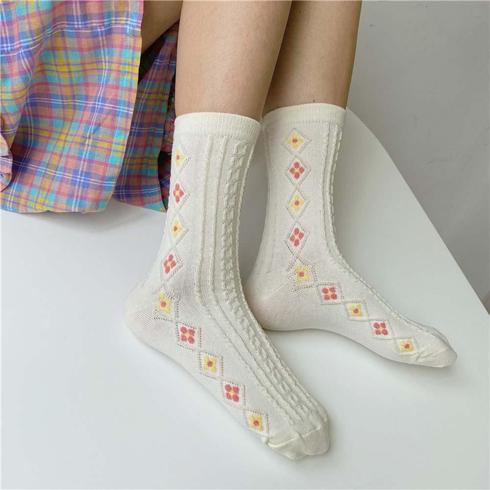 Vớ Cổ Vừa Họa Tiết Hình Thoi Màu Trắng Ngọt Ngào Phong Cách Lolita Dễ Thương Cho Nữ