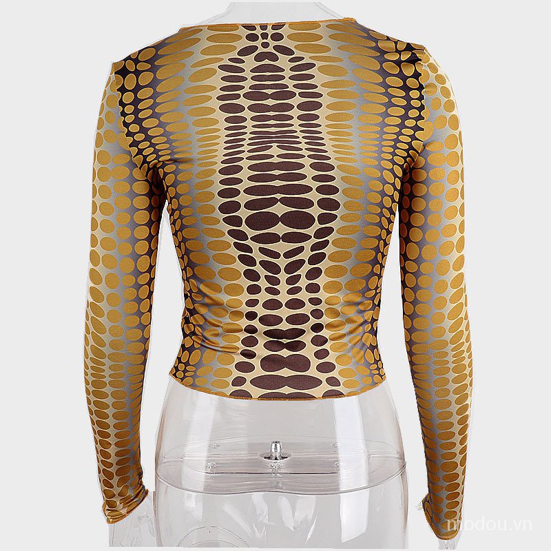 Thời Trang Áo Thun Tay Dài Cổ Tròn Hoạ Tiết Chấm Bi Cho Phái Nữ