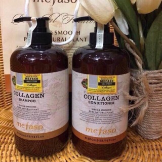 Cặp dầu gội + dầu xả colagen mefaso 750ml x2 dưỡng ẩm và phục hồi tóc hư tổn