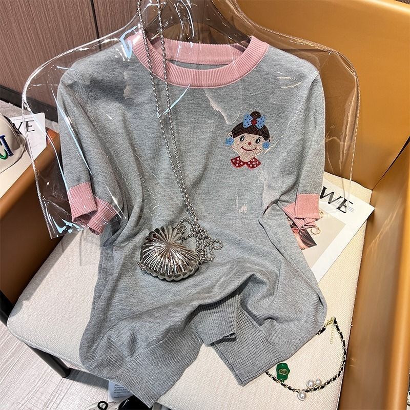 Áo Sweater Dệt Kim Tay Ngắn Dáng Rộng Thời Trang Xuân Hè Dành Cho Nữ