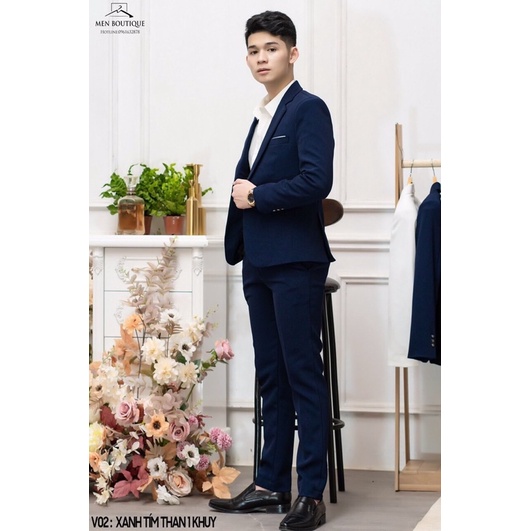 Bộ vest nam áo+ quần xanh than, vest công sở, vest cưới mẫu 1 khuy và 2 khuy, trẻ trung, lịch lãm lôi cuốn