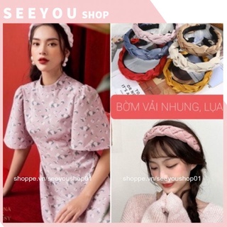 Bờm tóc tết vải nhung , vải lụa satin băng đô thắt bím đan tết bản to dịu dàng