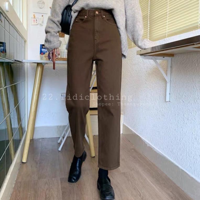 Quần jeans ống suông ulzzang màu nâu vintage có size bigsize / quần bò bigsize qc có kích thước lớn Đẹp rẻ
