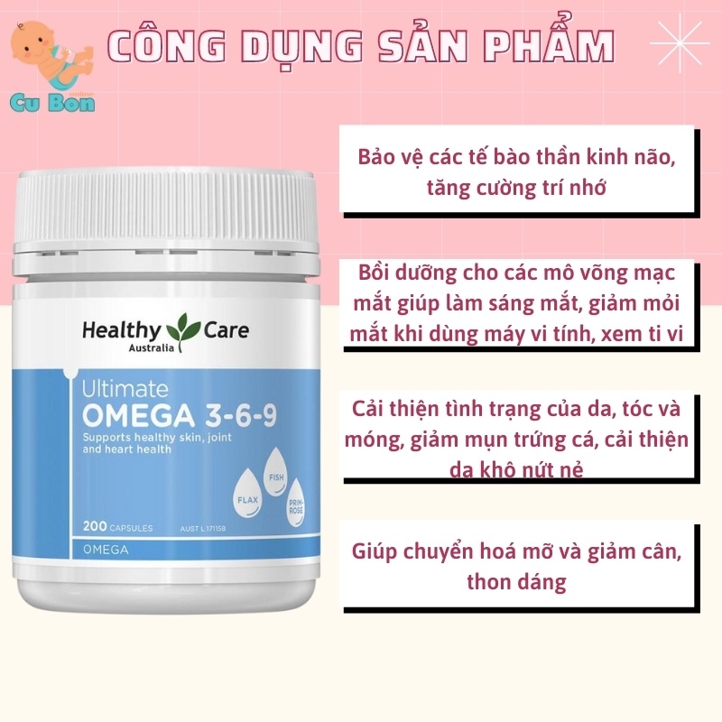 Viên uống Healthy Care Ultimate Omega 3 6 9 của Úc 200 viên mang lại cho người dung sức khoẻ tuyệt vời
