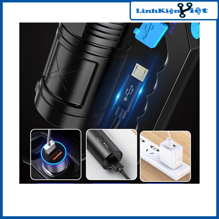 Đèn pin 4 bóng led COB sạc USB tay cầm kiểu mới dùng trong nóng nghiệp, chiếu sáng, cắm trại