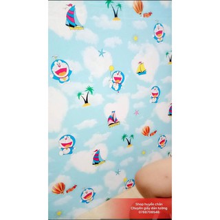 (tặng dụng cụ dán )GIẤY DÁN TƯỜNG DOREMON MÂY XANH-HỒNG