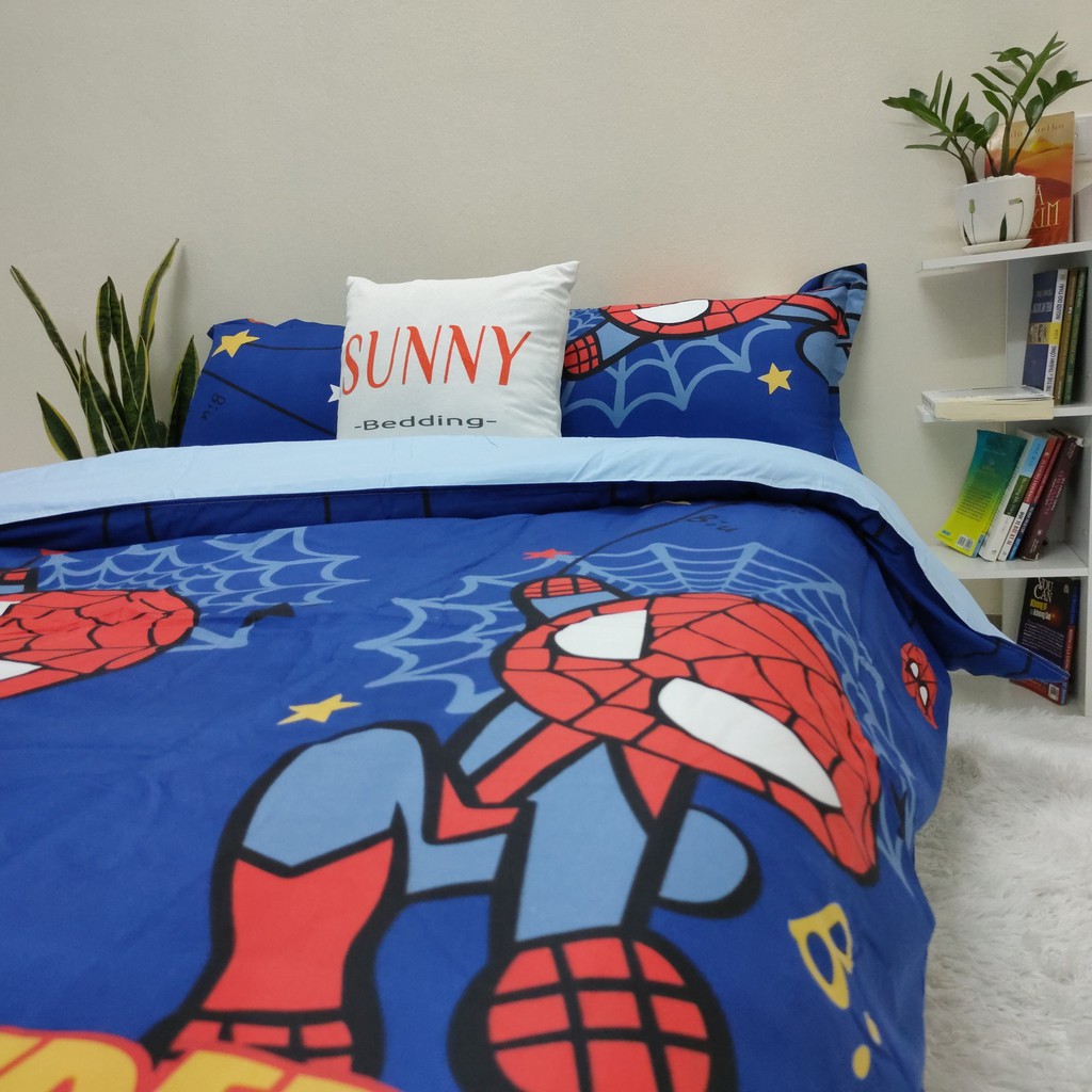 Bộ Chăn Ga Gối SUNNY Bedding Mẫu Người Nhện Spiderman Cho Nệm Drap M2,M4,M6,M8,2m2 Chất Liệu Cotton Poly