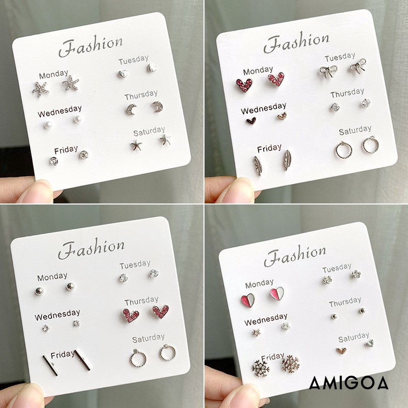 Set 6 Khuyên Tai Đính Đá / Ngọc Trai Giả Thời Trang Nữ