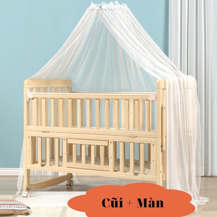 Nôi Cũi Gỗ Cho Em Bé + Tặng Kèm Yếm Xô, Đa Năng 6 Chế Độ Tiện Lợi Cho Mẹ Và Bé Leli Official
