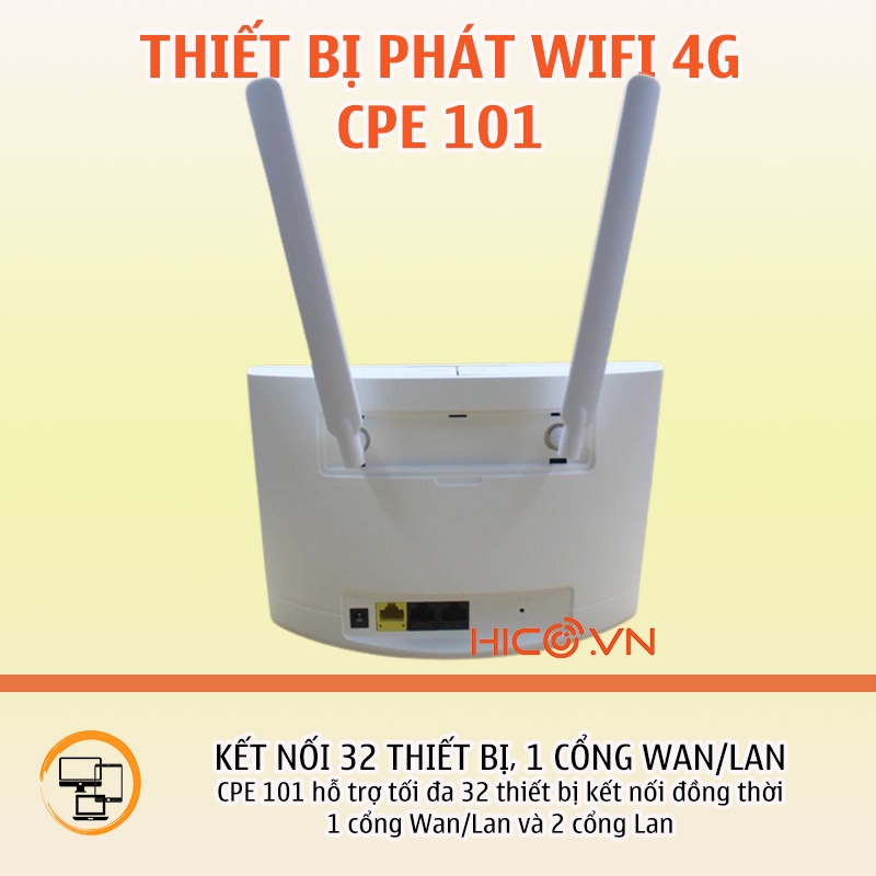 Bộ phát wifi từ sim 4G CPE 101 tốc độ 300Mb có cổng WAN/LAN, hỗ trợ 32 thiết bị , dùng cho gia đình, xe khách, Camera