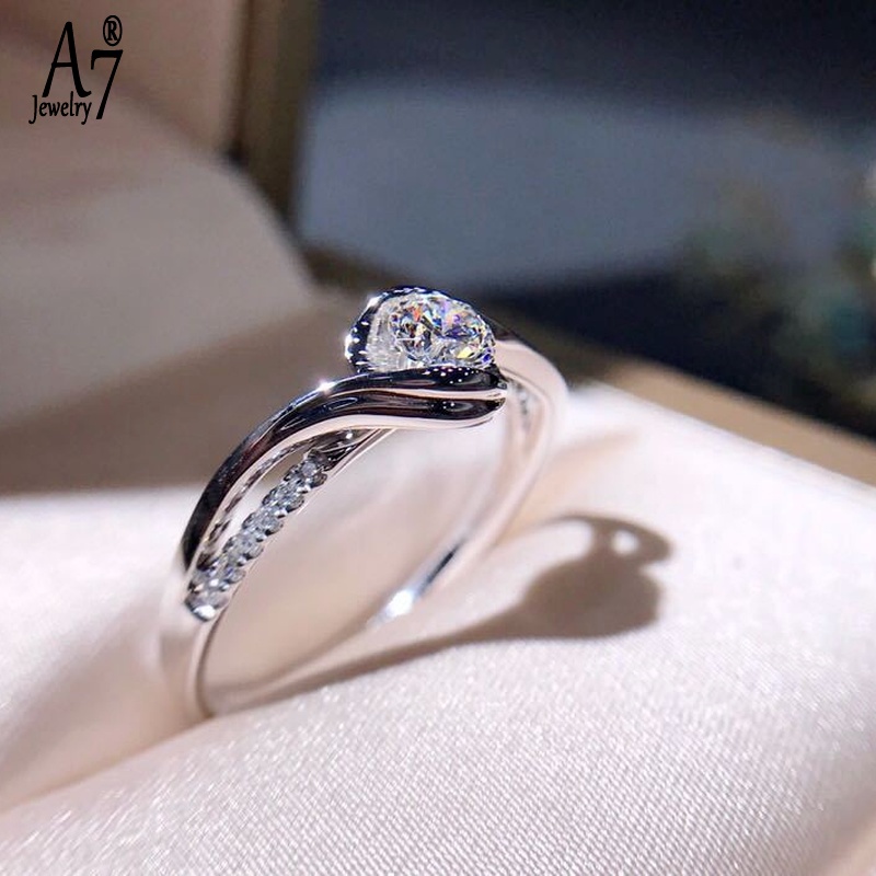 Nhẫn mạ vàng trắng 18K đính đá kiểu dáng sang trọng dành cho nữ