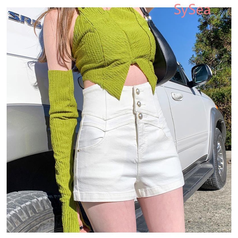 Quần Short Denim Lưng Cao Thời Trang Mùa Hè Dành Cho Nữ