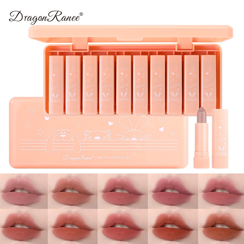 Set 10 Son Môi Mini Dạng Lỏng Dưỡng Ẩm Lâu Trôi Tiện Dụng