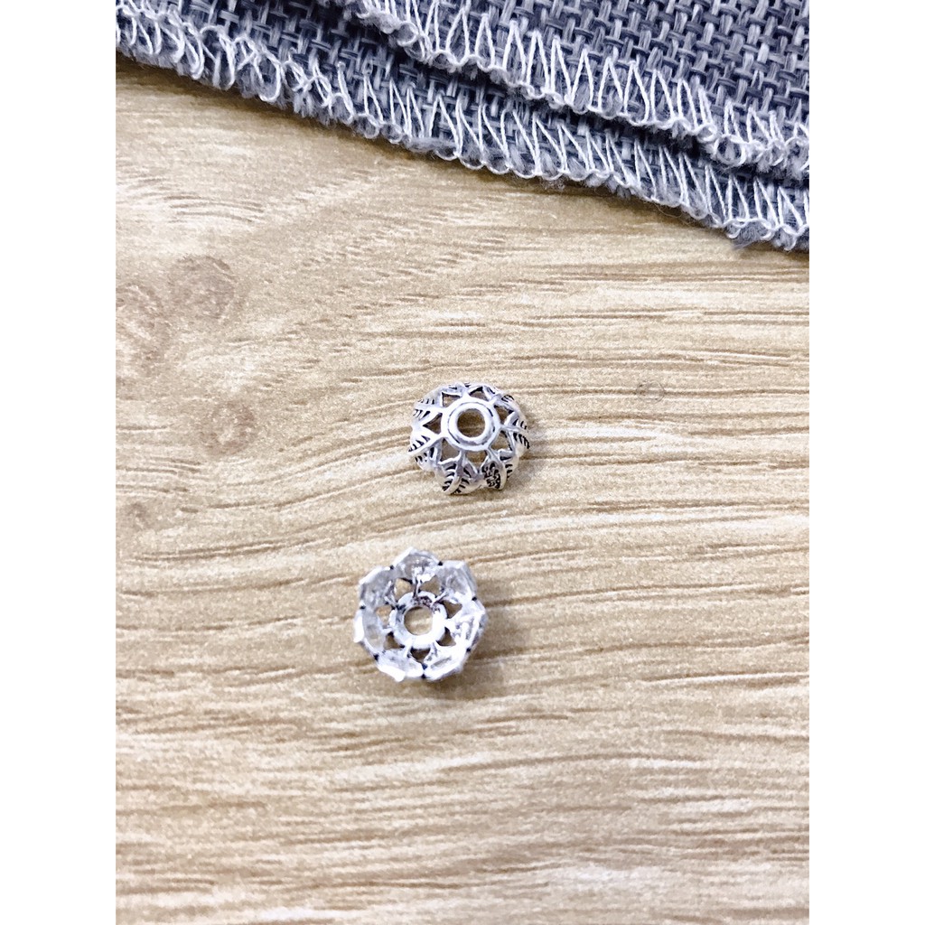Charm bạc chụp hạt, bọc hạt họa tiết hoa văn chiếc lá 10mm - NQ Jewelry