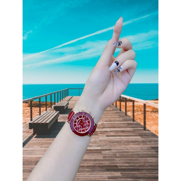 Đồng hồ nữ chính hãng, đồng hồ đeo tay nữ SWAROVSKI full box siêu sang, thiết kế dây da đỏ thời trang siêu hot, cực hot