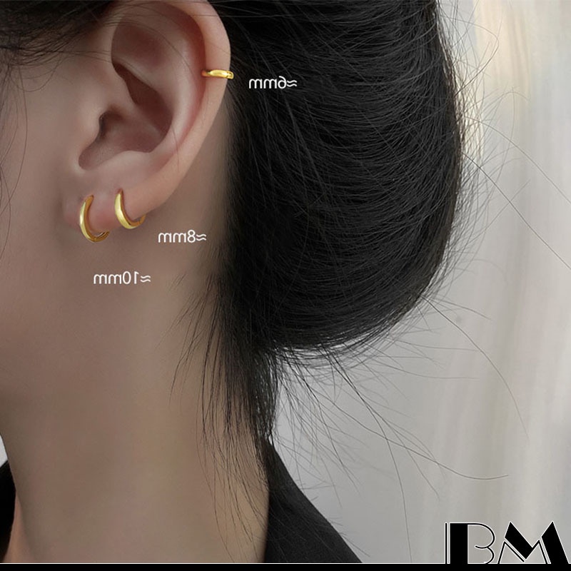 Khuyên Tai Tròn Mạ Bạc Đơn Giản 6mm/8mm/10mm/12mm