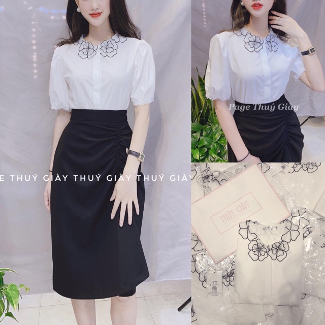 ÁO SƠ MI CỔ VOAN HOA HỒNG