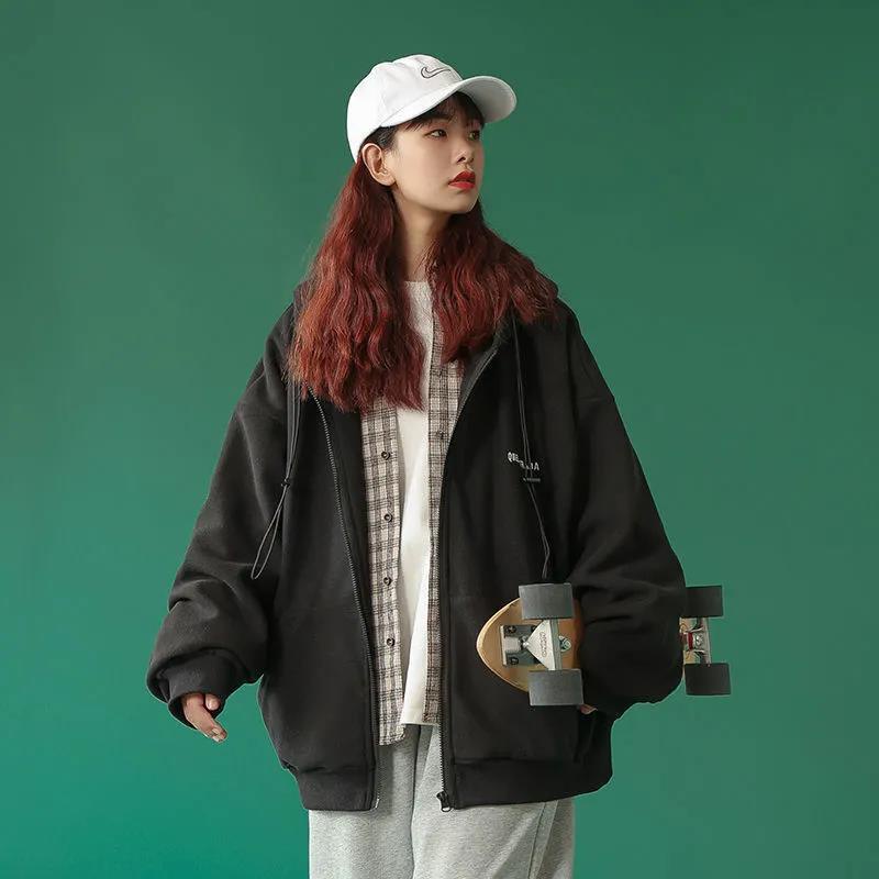 Mới Áo Khoác Hoodie Thể Thao Dáng Rộng Phối Khóa Kéo Thời Trang Xuân Thu