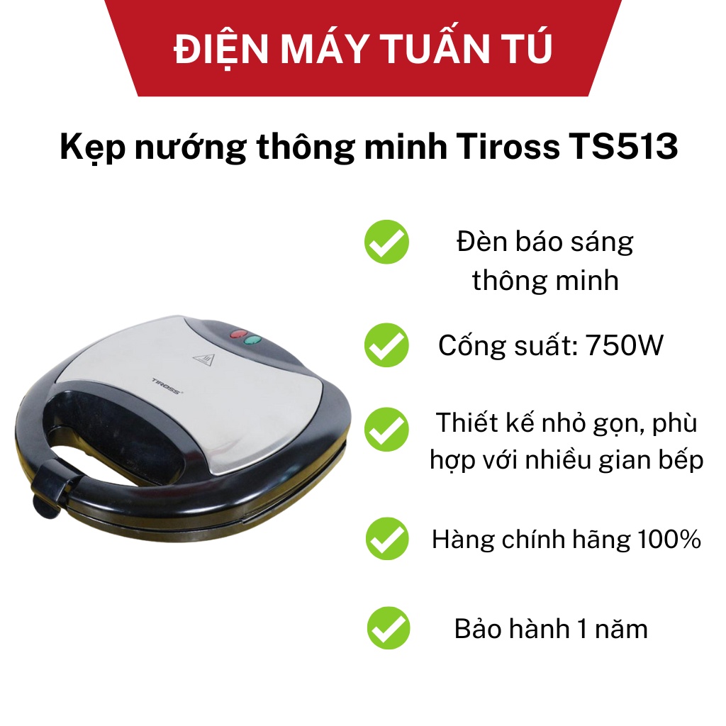 Máy kẹp nướng bánh mì sandwich thông minh Tiross TS513 có 3 khay đi kèm cao cấp hàng chính hãng