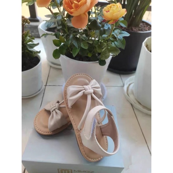 Sandal cho bé gái, dép quai hậu phối nơ quai chéo siêu cute đế mềm chống trơn trượt, 736 sz21 -sz30, trắng, đen, vàng